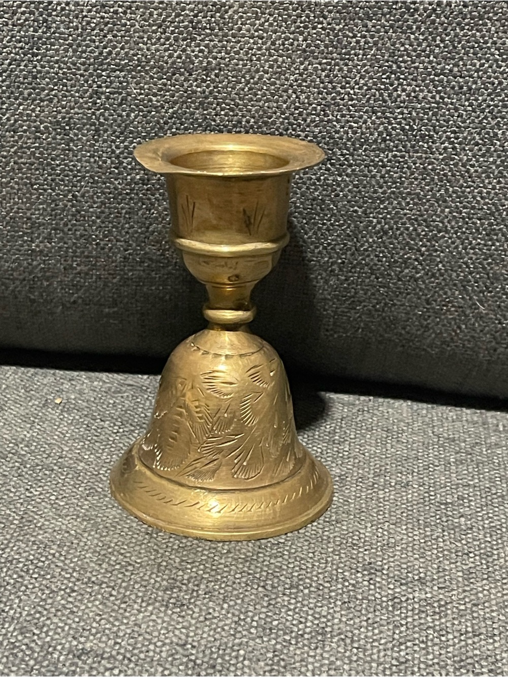 Brass Engraved Bell and Candle Holder - Gold